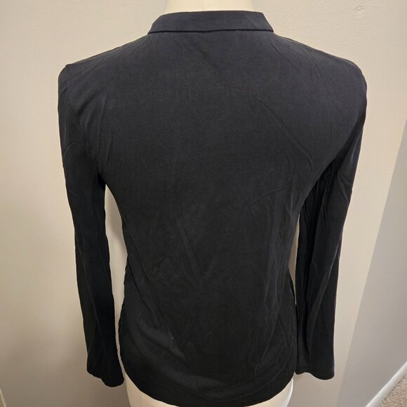 A New Day Stretch Long Sleeve Blouse with Mandarin Collar, Black - Picture 2 of 5